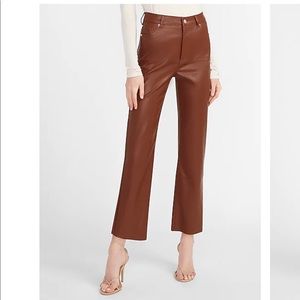 High Waisted Vegan Leather Cropped Straight Pant